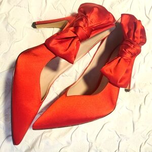 Nine West Satin Red Bow Heels 👠